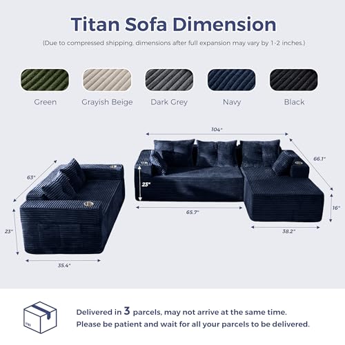 Image of MAXYOYO Modular Sectional Couch with L-Shape Chaise and Loveseat, Modern Boneless Couch for Living Room, Oversized Sofa with Deep Seat, No Assembly Required, Navy