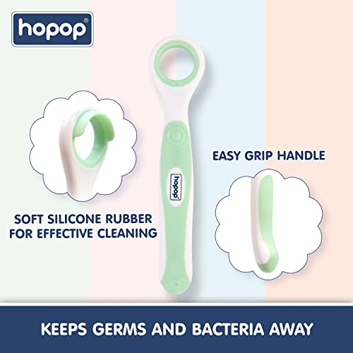 Image of Hopop Tongue Cleaner for Baby | Rounded Edges Baby Oral Cleaner Toothbrush | 100% Safe Kids Tongue Cleaner | Suitable from 3+ Months | Pack of 2 | Green & Orange