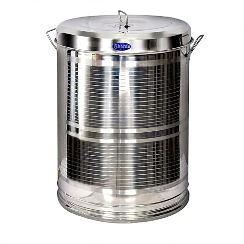 Sharda Metals 10 Kg Stainless Steel Container with Lid & Handle, 12 Inch Kothi for Atta, Rice, Grains, Kitchen Storage Steel Drum (Pack of 1)