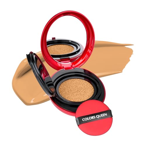 Image of Colors Queen Red Cushion Foundation | Ultra-Light Weight Formula | Satin Glow Finish with Full Coverage | Nourishing & Hydrating | 72 Hours Long Lasting Cushion Foundation for Women | Suitable for All Skin (03 - Almond Glow, 18g)