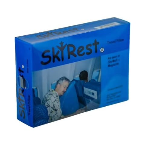 SkyRest® Inflatable Head Neck Rest Travel Pillow - Portable Patented Design Napping Pillows for Airplanes Buses Cars Office Trains Outdoor Camping - Gift for Men Women Cover