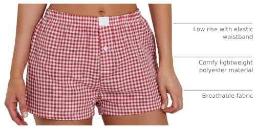 Image of Women Y2k Plaid Elastic Waisted Gingham Pajama Shorts Boxers Lounge Sleep Bottoms