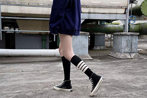 Andongnywell Womens Stripe Knee High Socks Stripes Thigh High Over Knee Socks Athlete Striped Long Stocking Socks2