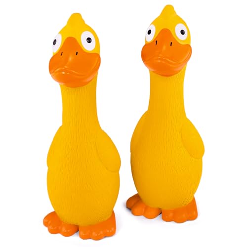 Chiwava 2er Pack 7,9 Zoll Quietschen Latex Hundespielzeug Gelb Ente Interaktives Spiel für kleine mittelgroße Hunde