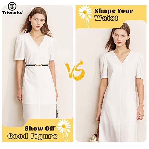 3 Pack Leather Skinny Women Belt Adjustable Thin Waist Belts with Alloy Buckle for Dresses Black/Brown/White3