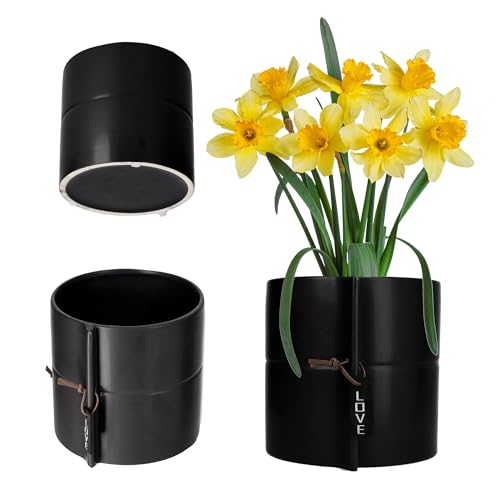 KADAX Übertopf aus Keramik, 2 Farben, Blumenübertopf, Keramikübertopf, Blumentopf, Blumenkübel, Pflanzkübel für Drachenbäume, Veilchen, Stiefmütterchen (schwarz, ⌀ 13 cm)