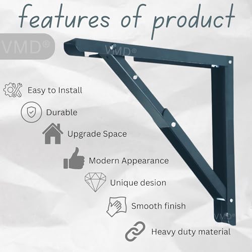 Image of VMD, Heavy Duty 12 inch (Grey) Foldable Shelf Bracket, DIY Folding Shelves, l Bracket, Wall Brackets, Wall Angle Bracket, Folding Table Bracket with Fittings for fold Down Steel Table (Pack of 2)