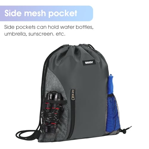 WANDF Drawstring Backpack Sports Gym Sackpack with Mesh Pockets Water Resistant String Bag for Women Men
