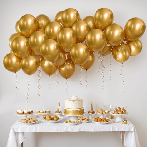 Image of Party Propz Golden Chrome Balloons - 25 Pcs Gold Balloons | Metallic Golden Balloons For Decoration | Gold Balloon For Decoration | Balloon For Birthday