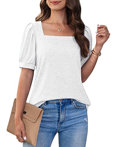 Spring Tops Womens 2023 Pleated Short Sleeve Shirts Flowy Tunics For Leggings White L #TOP2