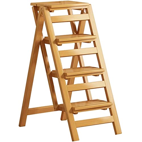 Taburete de biblioteca plegable de madera portátil, silla de oficina multiusos de varias capas, silla de comedor tipo escalera, taburete para macetas de jardín. Color principal. Tamaño: 65 * 57 (