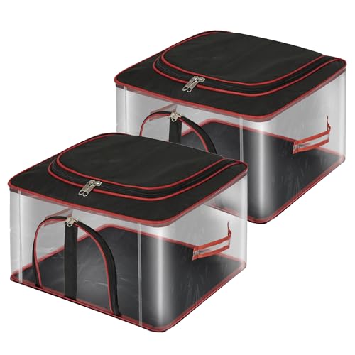 Image of Storite 2 Pack Nylon 33 L PVC Transparent Moisture Proof Storage box for Clothes Closet Wardrobe Organizer for Clothes Saree Bags with Carry Handle (RedBlack, 45 x 30 x 26 cm)