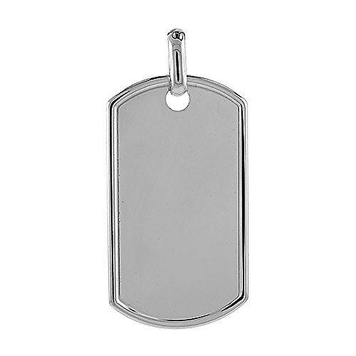 2 inch Full Size Sterling Silver Raised Border Dog Tag Pendant for Men Polished Finish Nickel Free Italy Available with or Without Chain