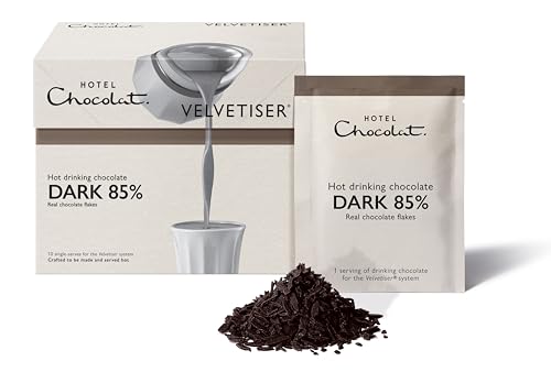 Hotel Chocolat 85% Dark Hot Chocolate Sachets - Luxury Chocolate Flakes - Pack of 10 Single-Serve Sachets 310g - Suitable for Vegetarians & Vegans