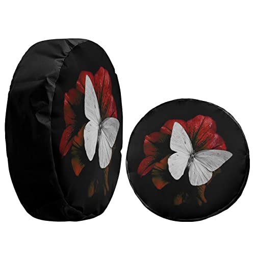 Image of Delerain Spare Tire Cover Butterfly and Red Blossom Wheel Covers Waterproof Dust-Proof UV Sun Universal Fit for RV Trailer RV SUV Truck and Many Vehicle (18 Inch for Diameter 32 inch-34 inch)