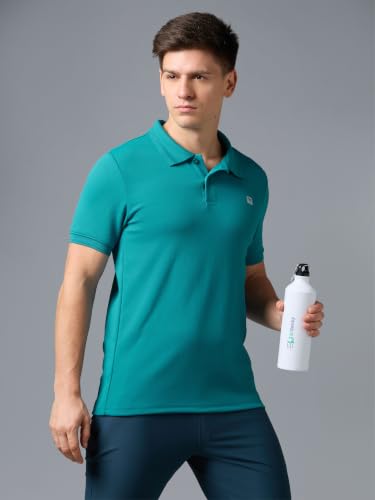 Image of TECHNOSPORT Men's Regular Fit Half Sleeve Polo T-Shirt with Collar, ELASTO Plus Quick Dry Moisture Wicking Polo Tee for Gym Sports Golf and Casual Wear