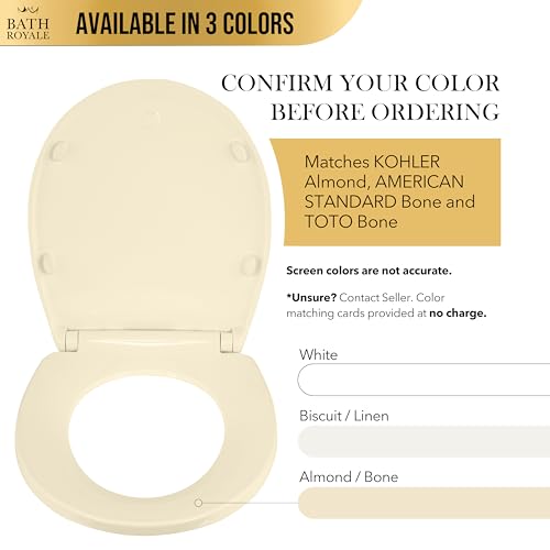 Image of Bath Royale Toilet Seat Upgrade Round BR500-02 Heavy Duty Quiet Close, Durable, Stain-Resistant and Easy to Clean, Fits All Toilet Brands, Executive Series - Almond /Bone