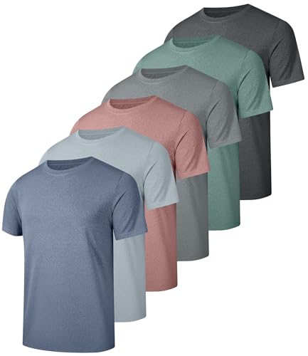 6 Pack Workout Gym Shirts for Men, UPF 50+ Short Sleeve UV Sun Shirt Outdoor Gym Hiking Tops Quick Dry Shirts