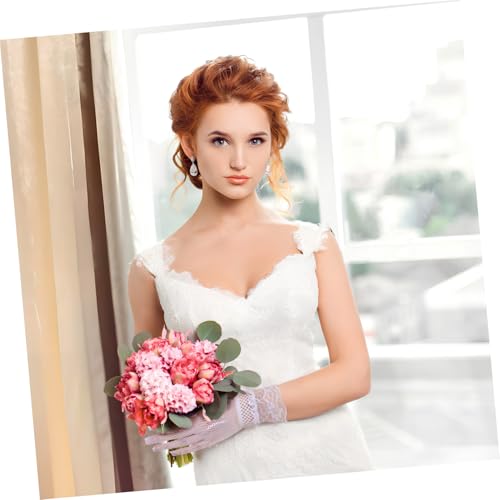 FRCOLOR Fine Crafted Lace Gloves 12 Sets for Women White Mesh Bridal Gloves for Wedding Banquet3