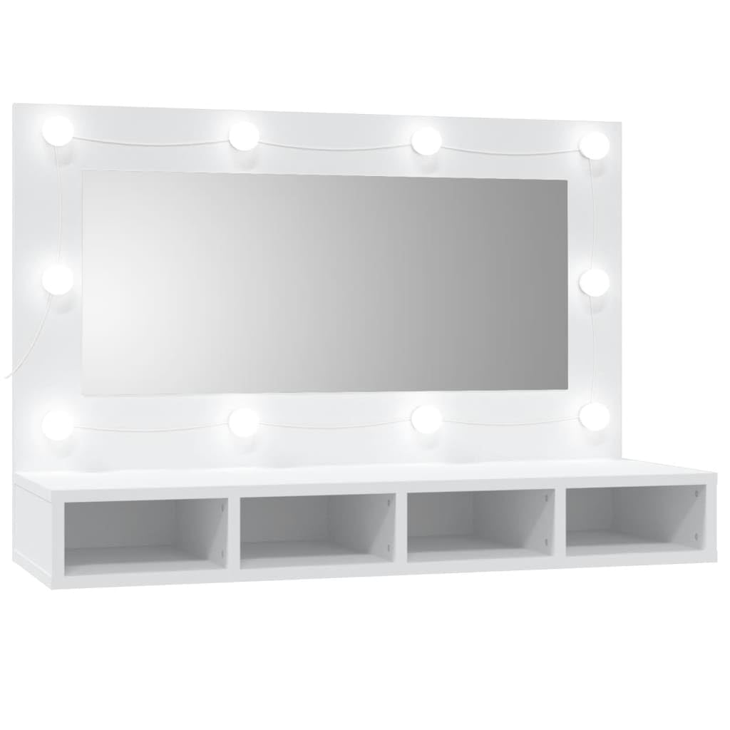 vidaXL Mueble con Espejo y LED Baño Corredor Pasillo Iluminación Tocador Entrada Ducha Aseo Cuarto Armario Decoración Adorno Blanco