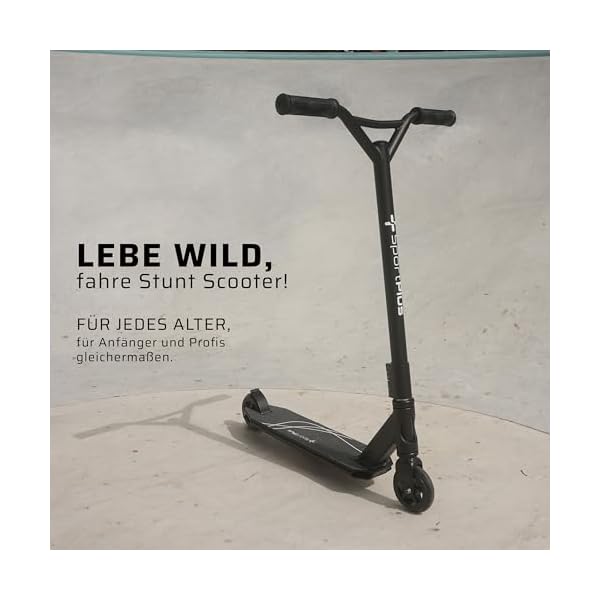 SportPlus Stunt/Freestyle Scooter Pro, eloxierter Aluminiumrahmen, ABEC 9 Kugellager,4-fach verschraubte Lenkerklemme, 100mm PU-Wheels mit ALU Kern, TPR Handgriffe – Bild 5