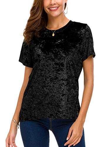 Women's Crew Neck Velvet Top Short Sleeve T-Shirt2