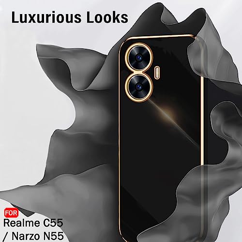 Image of TheGiftKart TPU Luxurious Golden-Plated Back Cover Case For Realme Narzo N55|Realme C55|Raised Lips For Camera&Screen Protection|Shockproof Design|Stylish Case For Realme C55|Narzo N55 (Black)