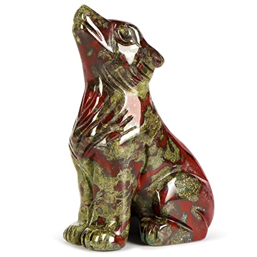 SM SMQARTCRYSTAL 2" Dragon Blood Stone Carved Crystal Wolf Statue and Figurine Ornament Wildlife Animal Wolves Sculpture Wolf Gifts For Men Women - Image 4