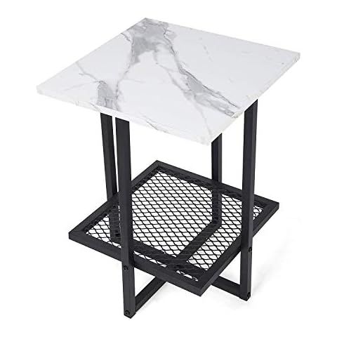 Side Table Marble Desktop End Table, Metal Frame Square Sofa Side Table with Lower Shelf Storage Small Nightsand Modern Elegant Design for Living Room Bedroom, 40 x 40 x 53cm Cover