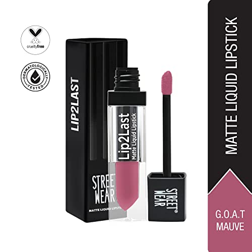 Image of STREET WEAR Lip2Last Matte Liquid Lipstick -G.O.A.T Mauve (Mauve) - 5 ml - Transferproof, Smudgeproof, Mask Friendly, Non-Drying Formula, Enriched With Vitamin E - Lasts AM To PM! (Pack of 2)