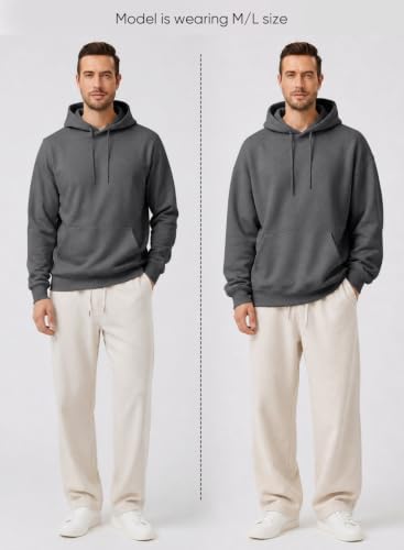 Image of JMIERR Mens Fleece Lined Hoodie Pullover Drawstring Pocket Winter Warm | Cozy fleece-lined pullover, adjustable drawstring hood, kangaroo pocket, regular fit, machine wash
