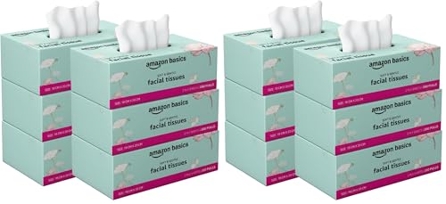 Image of Amazon brand- Amazon Basics 2-Ply Facial Tissue paper 1200 pulls | 200 pulls x Pack of 12| Soft, Absorbent & Gentle| Chemical-Free