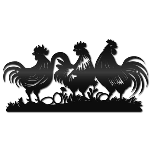 CREATCABIN Décoration Murale Métal Ferme Sculpture Suspendue Art Mural Coq Poule Poussin Œuf Panneau Rustique Silhouette Murale Décoration pour Intérieur...