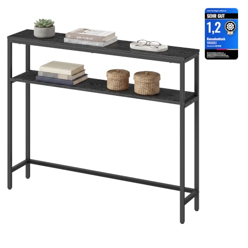 VASAGLE Konsolentisch, schmaler Sofatisch mit 2 Ablagen, 20 x 100 x 80 cm, Flurtisch, 2 Ebenen, für Flur, Wohnzimmer, Schlafzimmer, anthrazitgrau-tintenschwarz LNT131B22