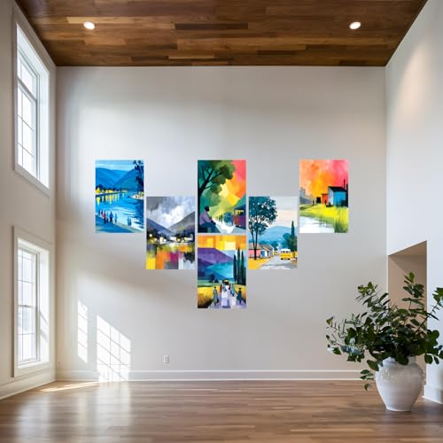 Image of SiddArtify Abstract Landscape Wall Art Prints Set - Modern People Poster Decor for Living Room Bedroom Office - 12x18 inch Sticker Pack of 6