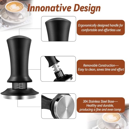 Image of Espresso Tamper 51mm with WDT Tool, Calibrated Spring Loaded Coffee Tamper with Silicone Mat,100% Flat Stainless Steel Base Espresso Tools - Tamper for Espresso Machine