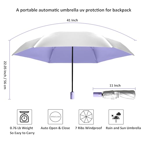 Image of BAODINI Small UV Protection Travel Umbrella Compact for Rain and Sun UPF 50+ Windproof Portable 42 inch Umbrella for Women and Men