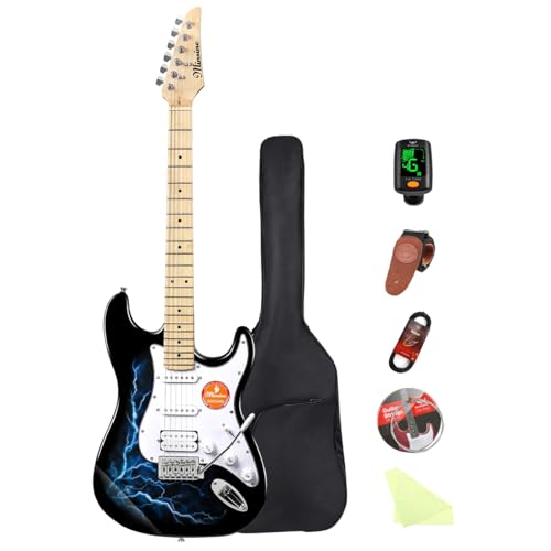 Image of Electric Guitar Beginner Kits, 6 Strings 39 Inch Solid Body Guitarra Electricar Set for Adults With Gig Bag, Strap, Tremolo Arm, Cable & Picks MS100 (Lightning Blue)