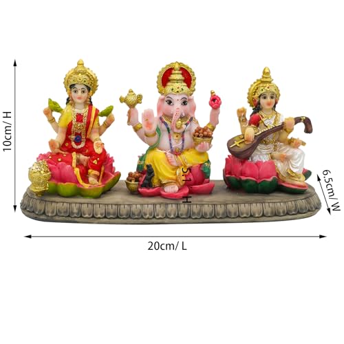Estatua Hindu Ganesh Lakshmi Saraswati Polystone 3.9" miniatura 4