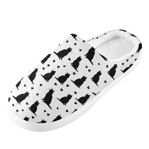 Cute Cat Black and White Slippers for Women Men, Soft House Slippers with Cozy Memory Foam Indoor Outdoor Slippers Size 8/9 23013382
