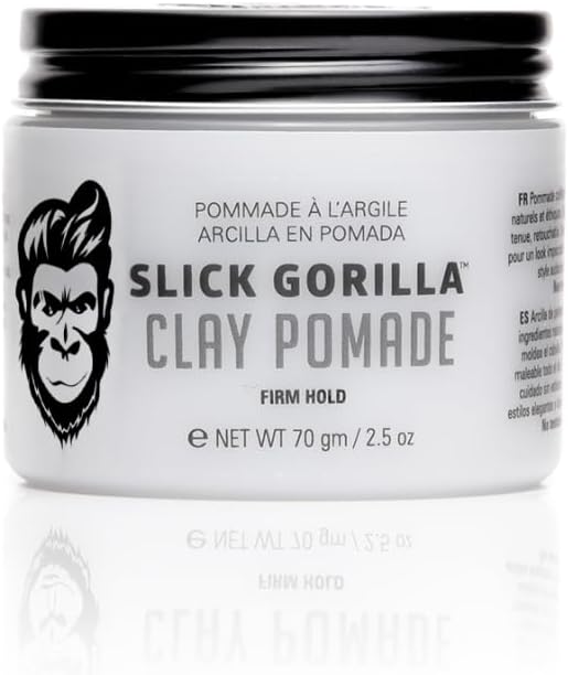 Slick Gorilla Clay Pomade for Men | 2.5 oz (75 ml) | Firm Hold Hair Clay with Natural Matte Finish | Non-Greasy Men’s Hair Pomade for Textured, Wavy & Thick Hair | Easy to Wash, No Flakes