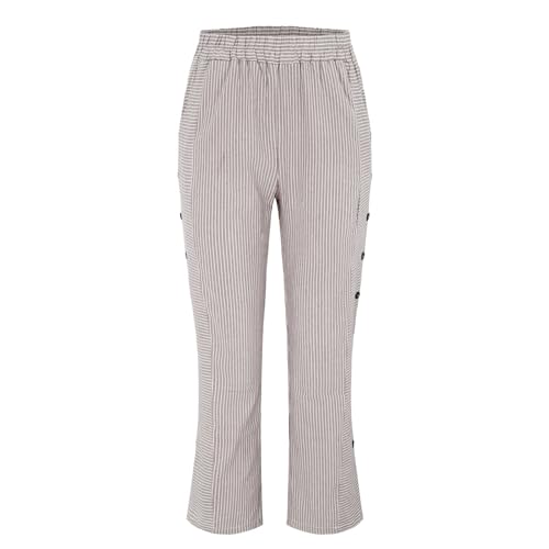 Womens Linen Pants Petite Womens Cotton and Linen Striped Elastic Waistband High Waistband Pocket Pants Side Nine3