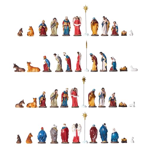 BESBLEE 5.9\" Nativity Set 12-Piece for Christmas, Hand-Painted Resin Holy Family Figurines with Stable, Mini Tabletop Manger Scene, Religious Home Decor - Thumbnail 7