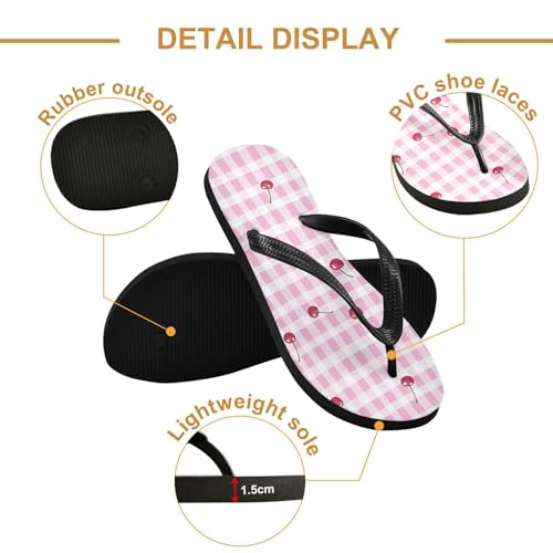 Cherry Pink Plaid Flip Flop Beach Summer Casual Sandal for Women & Men Shower Shoes 208605452