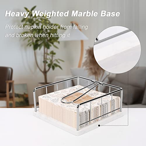 Livabber Flat Napkin Holder, Metal Kitchen Napkin Holder With Weighted Tension Arm Rustic Tissue Paper Dispenser For Countertop, Table Kitchen, Dining Room (With Marble Base, Chrome) #TOP4