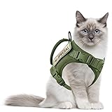 Tactical Cat Harness for Walking Escape Proof, Adjustable Pet Vest Harness, Soft Mesh with Control Handle for Large Cat,Puppy and Small Dog Harness, (Army Green,cat Harness only)