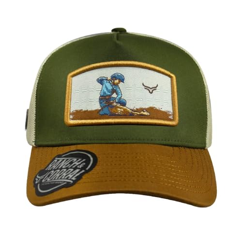 Ranch & Corral Green and Brown Trucker Mesh Cap with Embroidered Patch Child Size, Black, 3-5 3/82