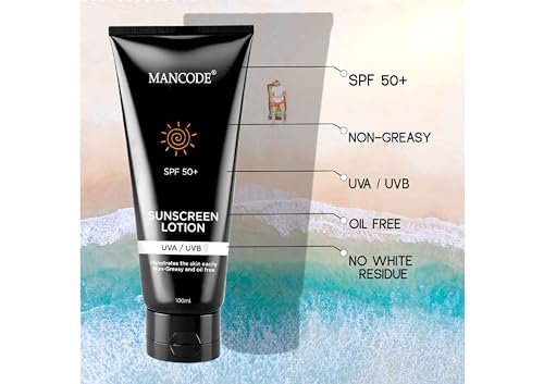 Mancode Sunscreen SPF 50 PA+ Lotion UV A, UV B & Blue Light Protection For All Types of Skin | Non-Greasy, Quick-Absorbing Sunscreen for Men and Women (100ml)