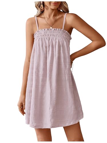 Image of MakeMeChic Women's Babydoll Dress Sleeveless Swing Shirred Mini Dresses | Beach, Summer, Sundress, Ruffle, Casual Dress, Flowy Dress