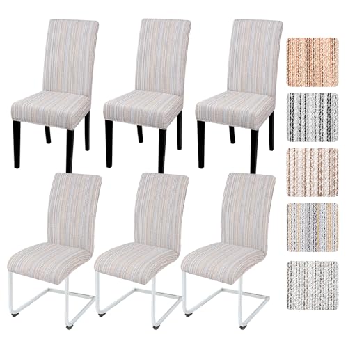 Alishomtll Dining Chair Covers Set of 6, Stretch Chair Slipcovers for Dining Chairs, Streaks Elastic Removable Washable Dining Room Chair Protector for Kitchen Hotel Party Banquet (Lightblue, 6 pcs)